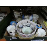 One box of china to include Royal Doulton plates, Poole fruit bowl, glass bowls, etc