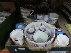 One box of china to include Royal Doulton plates, Poole fruit bowl, glass bowls, etc