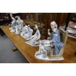 Five Lladro figures to include a limited edition of Henry VIII (undamaged) and Shakespeare (damaged)