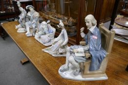 Five Lladro figures to include a limited edition of Henry VIII (undamaged) and Shakespeare (damaged)