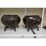 A pair of bronze style Chinese vases decorated birds and dragons