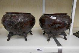 A pair of bronze style Chinese vases decorated birds and dragons