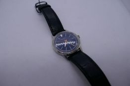 Gents 'Bulova' stainless steel wristwatch, on black leather strap