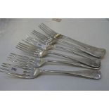 A set of six silver forks, hallmarked Birmingham 1933, Barker Brothers Silver Ltd., weight approx 9.