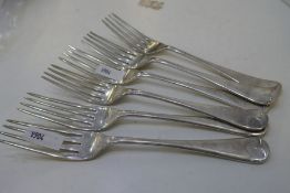 A set of six silver forks, hallmarked Birmingham 1933, Barker Brothers Silver Ltd., weight approx 9.