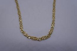 9ct yellow gold celtic design neck chain, 62cm, marked 375, 12.3g approx