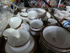 A box of Paragon china ware, to include plates, bowls, cups, saucer etc, and 4 cut glass decanters a