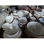 A box of Paragon china ware, to include plates, bowls, cups, saucer etc, and 4 cut glass decanters a