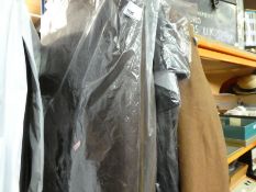 Four coats to include brown flight jacket style, men's brown cord jacket, long black men's leather a