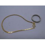 9ct yellow gold fine flat link bracelet, marked 9ct, 19cm, 1.9g approx and a white metal eternity ri