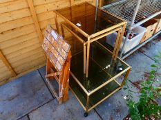 Vintage glass and brushed brass coffee tables and vintage set steps