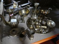 A small quantity of brass items to include cups, tray, animals, Swan bowls, etc