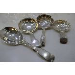 A nice selection of four various silver spoons Georgian, Victorian one very ornate and decorative Bi