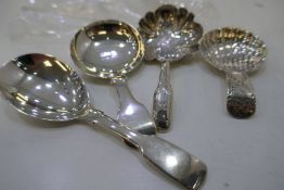 A nice selection of four various silver spoons Georgian, Victorian one very ornate and decorative Bi