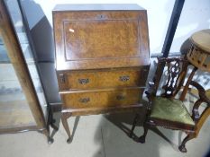 Walnut ladies bureau of small proportions on cabriole supports