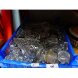 A selection of decanter stoppers and a cut glass bowl, plates and sundry