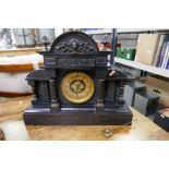 A Victorian black slate mantle clock having gilt dial 43cm