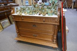 A late 19th century, French oak washstand having marble top, 99cm