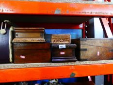 Selection of various wooden boxes, writing slopes AF and a Bush radio