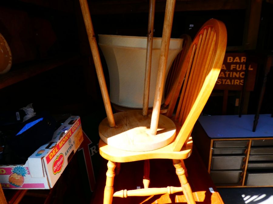 Two pine hoop and stick back chairs, box collectables, pictures, coffee table, wooden stool, trunk o - Image 3 of 12