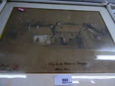 Framed pen and ink picture indistinctly signed 1800s, plus another
