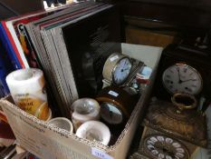 A small quantity of LPs, Bells glasses and 6 clocks one brass French style