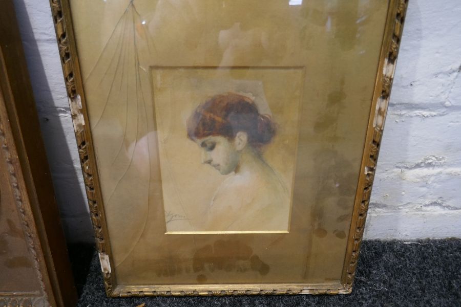 A Victorian watercolour of young girl by E Atkins and two other portrait pictures - Image 4 of 4