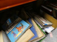 A quantity of vintage hard back books including Children's novels, LPs, Six Penny Dickens books etc.