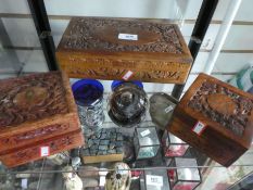 3 Carved boxes and paperweights