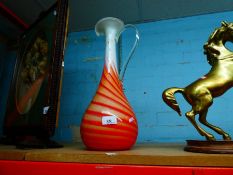 A large 70s style Studio glass jug to include various cut glass vases etc