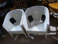 Pair of white Lloyd Loom style armchairs