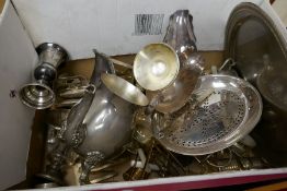 A small sterling silver goblet and a box of silver plated items