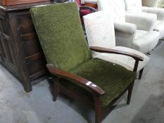1970s Green upholstered mahogany framed armchair