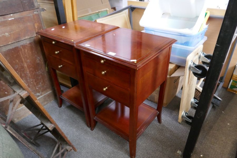 A pair of Multi York bedside tables, each having 2 drawers and slides