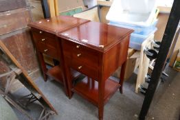 A pair of Multi York bedside tables, each having 2 drawers and slides