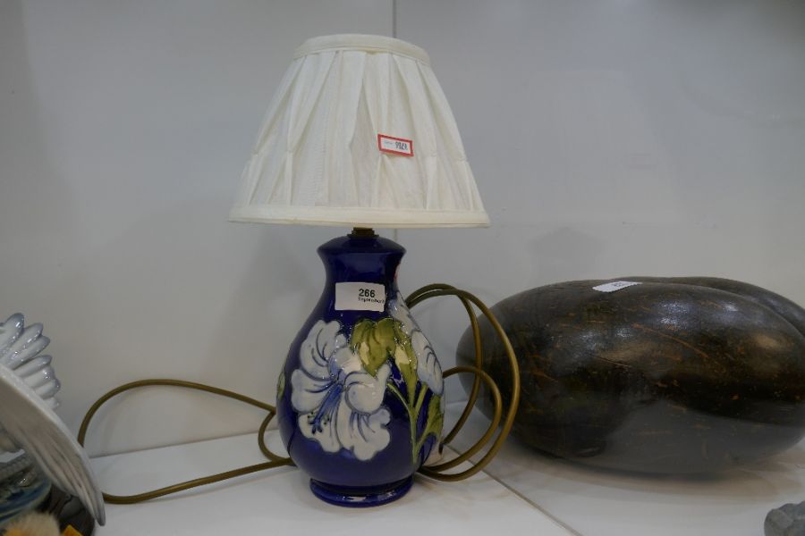 A Moorcroft blue glazed table lamp decorated flowers, 20cm tall - Image 3 of 6