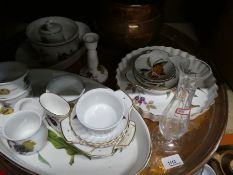 A large copper plate and bucket and a small quantity of Royal Worcester porcelain