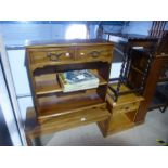 Waxed pine bedside cabinet, barley twist coffee table, bookcase and rectangular coffee table etc, an