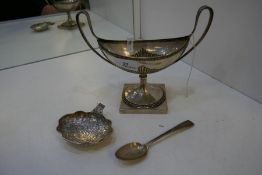 A Silver German half reeded and beaded two handled dish on a square base Strube and Sohn, also with