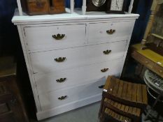 Large white painted bank of two short over 3 long drawers with brass pulls