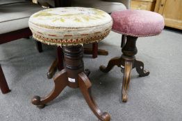 A Victorian mahogany revolving piano stool and one other