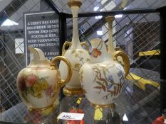 Two similar Royal Worcester blush ivory jugs and 2 similar vases, one AF