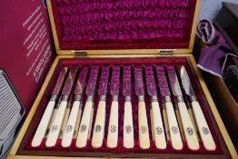 A set of 12 Victorian bone handled knives and forks in mahogany fitted case