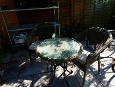 Vintage cane and glass bistro table with 2 matching chairs