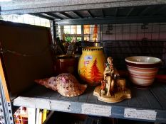 Quantity of miscellaneous items to include Doulton china, ceramic bed pan, oil lamps, cutlery, woode