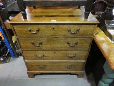 Vintage oak chest of 4 long drawers and brass pulls