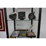 Three military aircraft instruments including a directional indicator and airspeed indicator along w