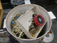Box costume jewellery to include hardstone necklaces, pearls, studs and charms, etc