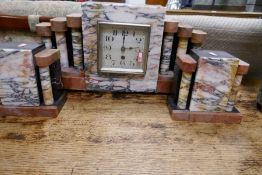 1920s Marble clock garniture with pillar design