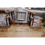 1920s Marble clock garniture with pillar design